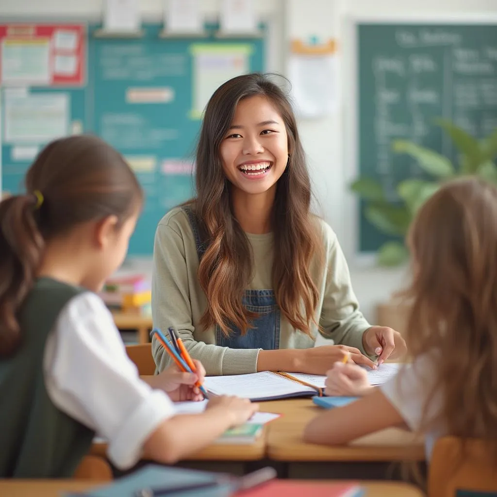 Enseignante heureuse inspirant ses élèves